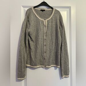 Vogue Silk and Cashmere Gray Cardigan with Cream Trim